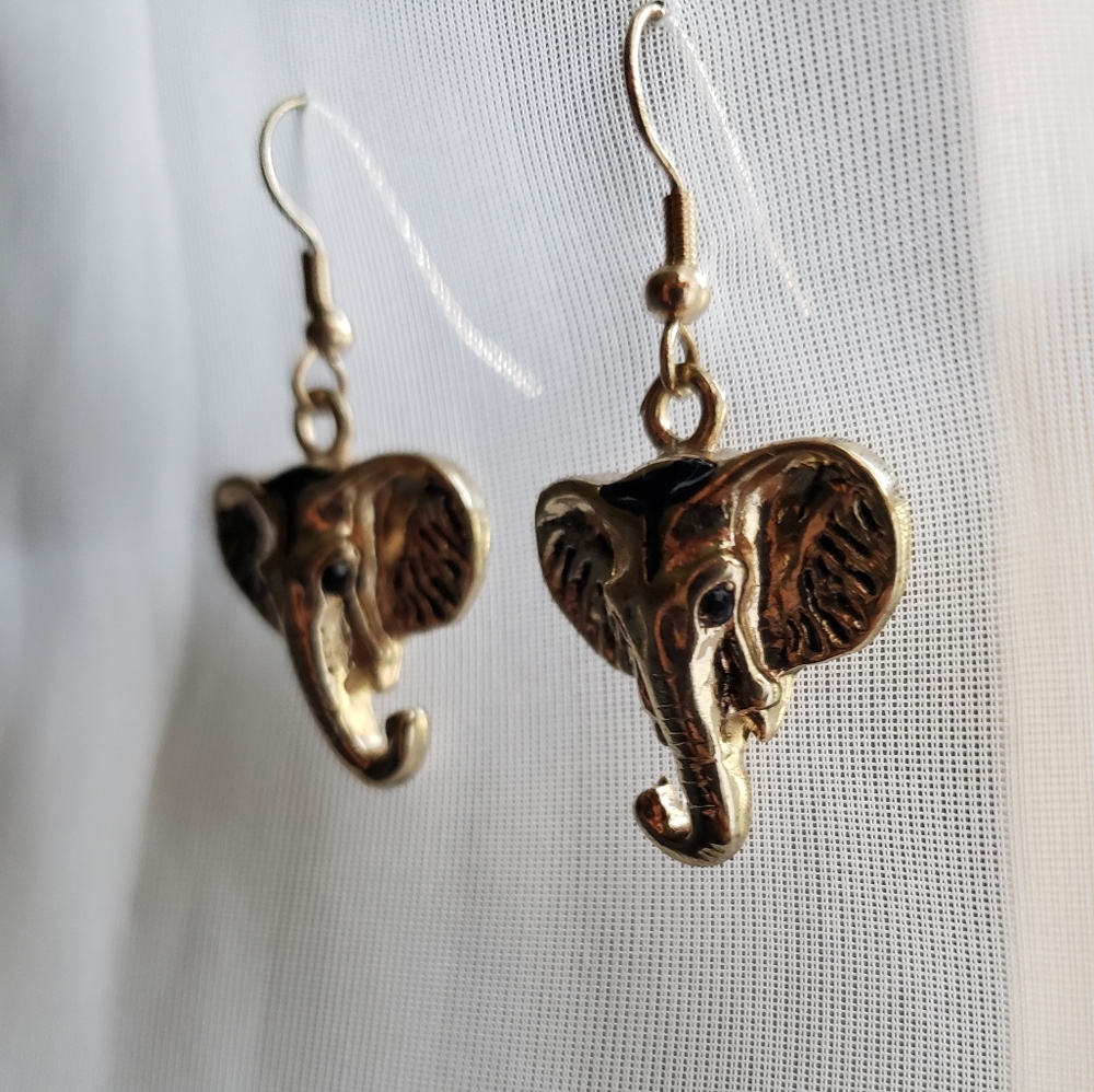 Gold Elephant Dangle Earrings
